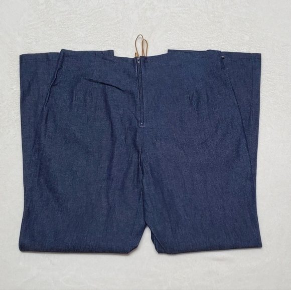 RARE Vintage 1970s Beware High Rise Leather Tie-Waist Wide Leg Stretchy Jeans - Picture 8 of 12